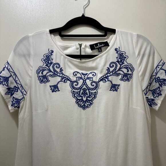 2/$30 Lulus Mini Shift Dress Size S Embroidered Boho Beach Coastal Euro Summer - Picture 5 of 12